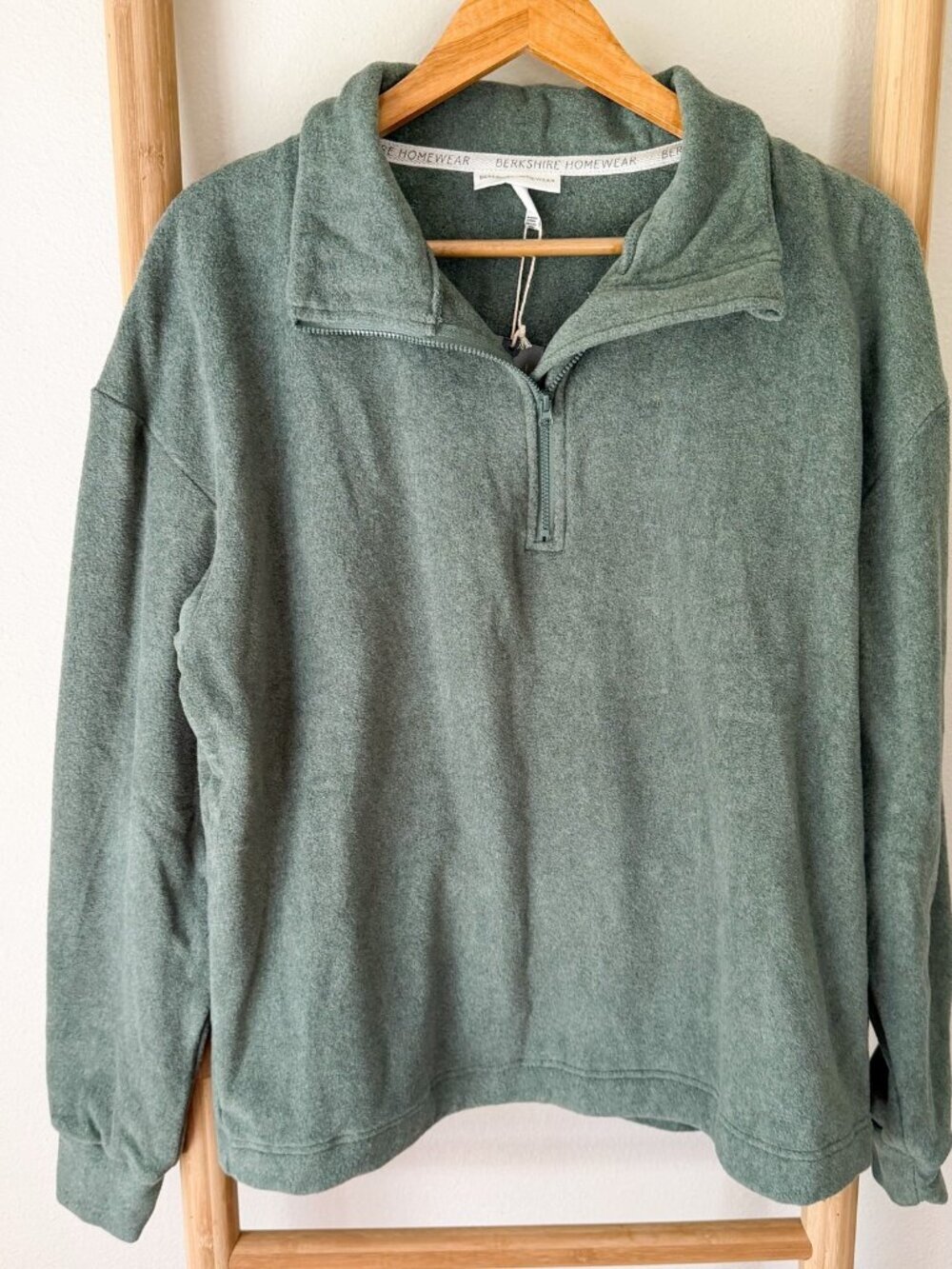 NWT Berkshire Homewear Green Fleece Quarter Zip Pullover Cozy Lounge XS